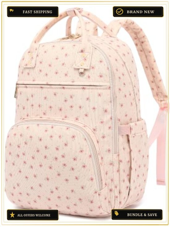Padded Laptop Backpack for Women, Corduroy Lightweight College Backpack 15.6 main image 3